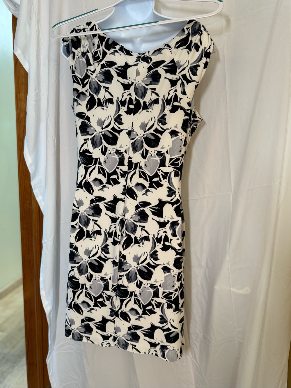 Ralph Lauren Black & White One-Shoulder Floral Sheath Dress